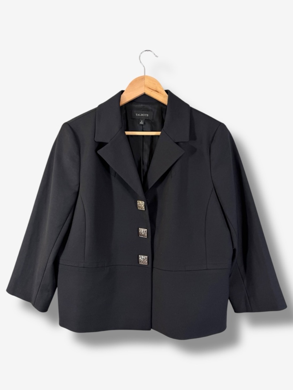 Talbots Black Blazer Size 12 Short Three Button Jacket Business Casual Formal